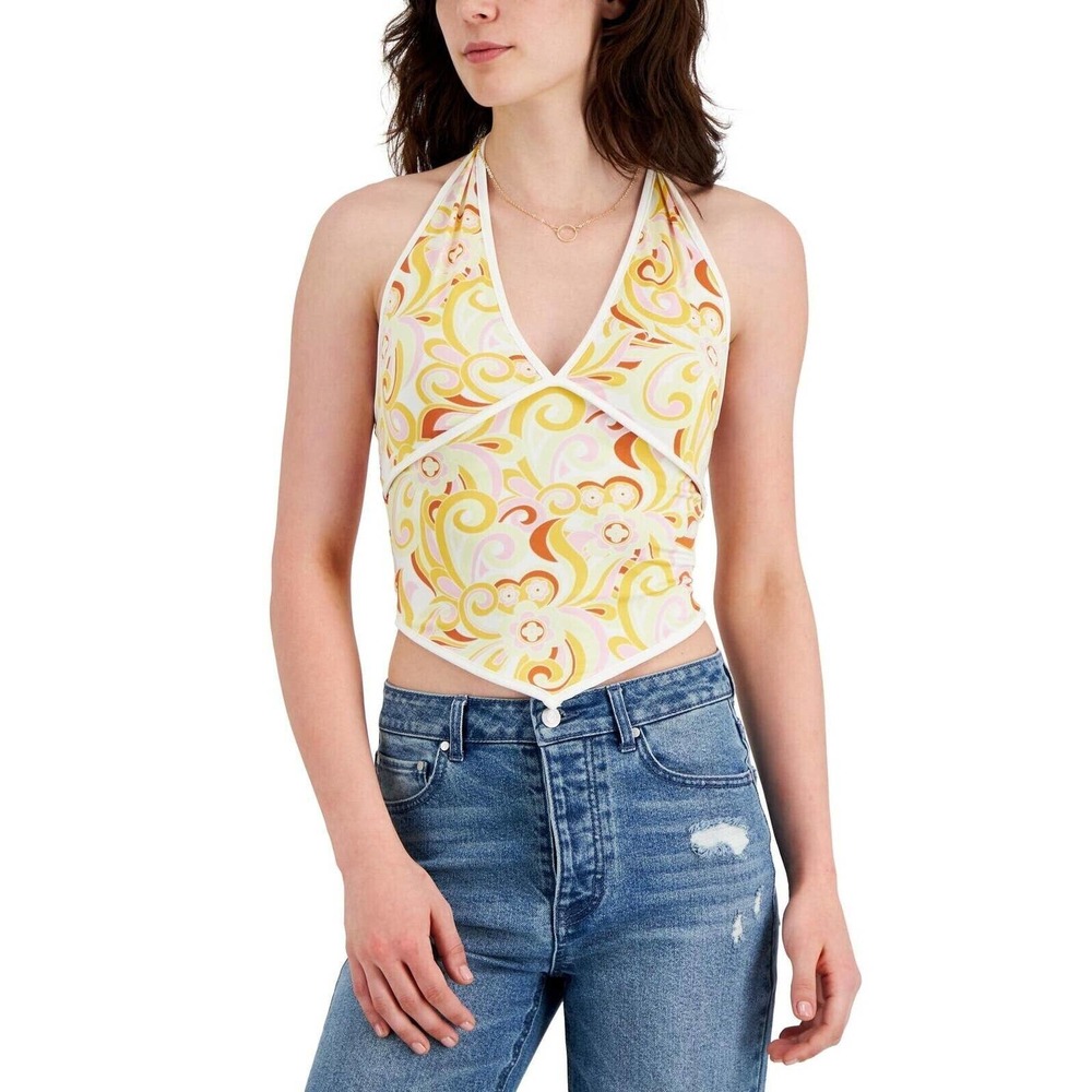 Just Polly Juniors Womens Sz Medium Sleeveless V-Neck Halter Top Retro New